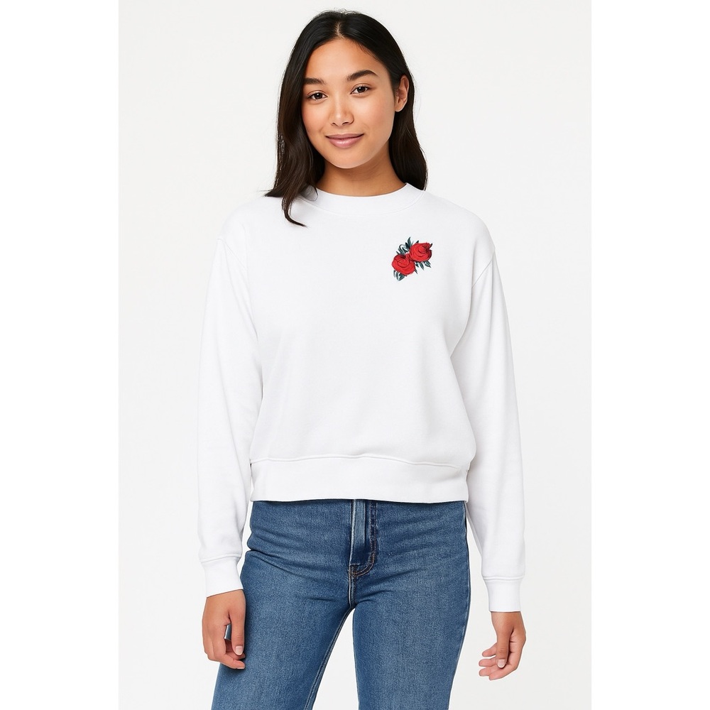 GAP | Rose Floral Embroidery Patch Applique Lightweight Crewneck Sweatshirt